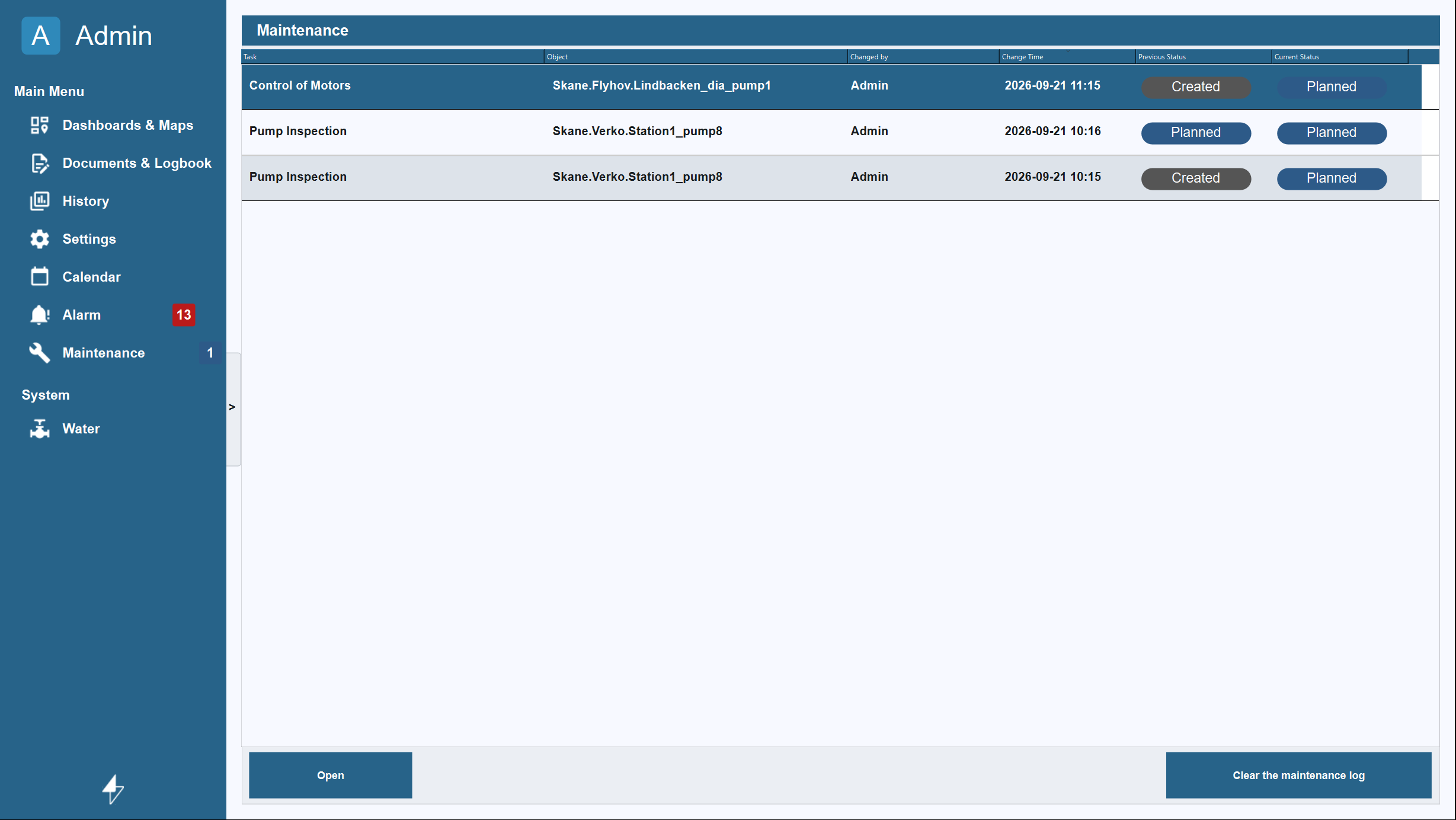 Audit Trail - Maintenance view