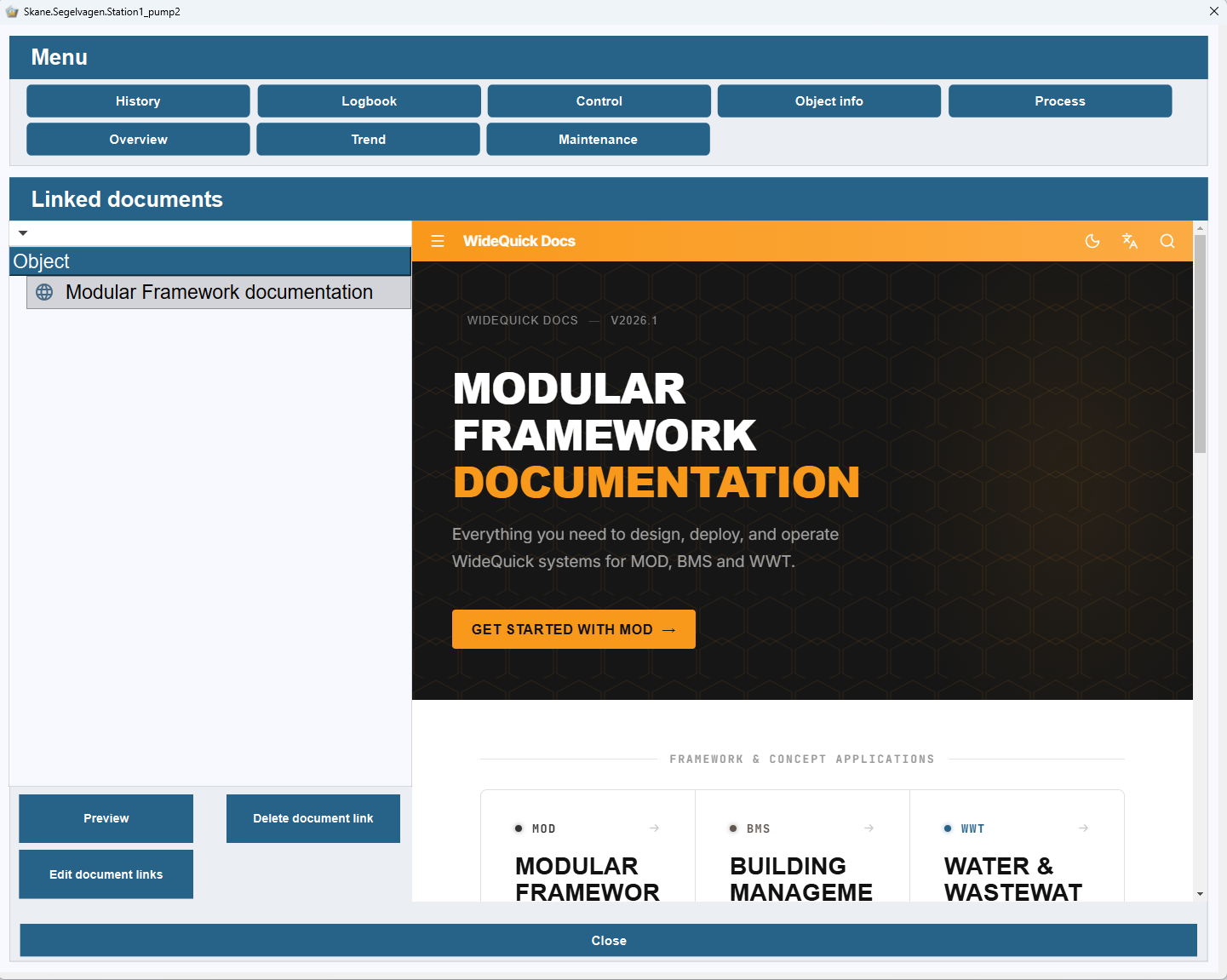 Documents tab in the object popup