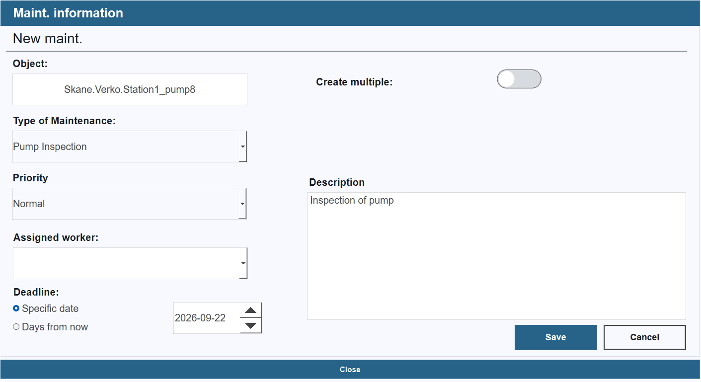 New maint. form