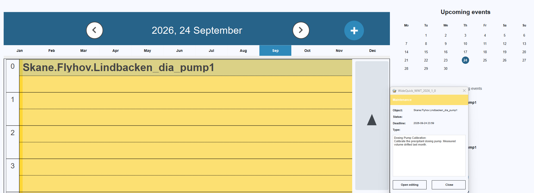 Maintenance tasks visible as events in the Calendar view